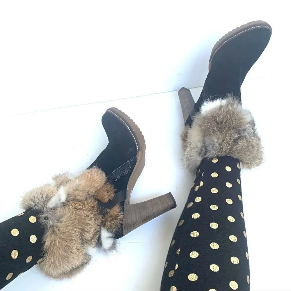 NEW MINELLI BLACK SUEDE HEELED BOOTS WITH FUR